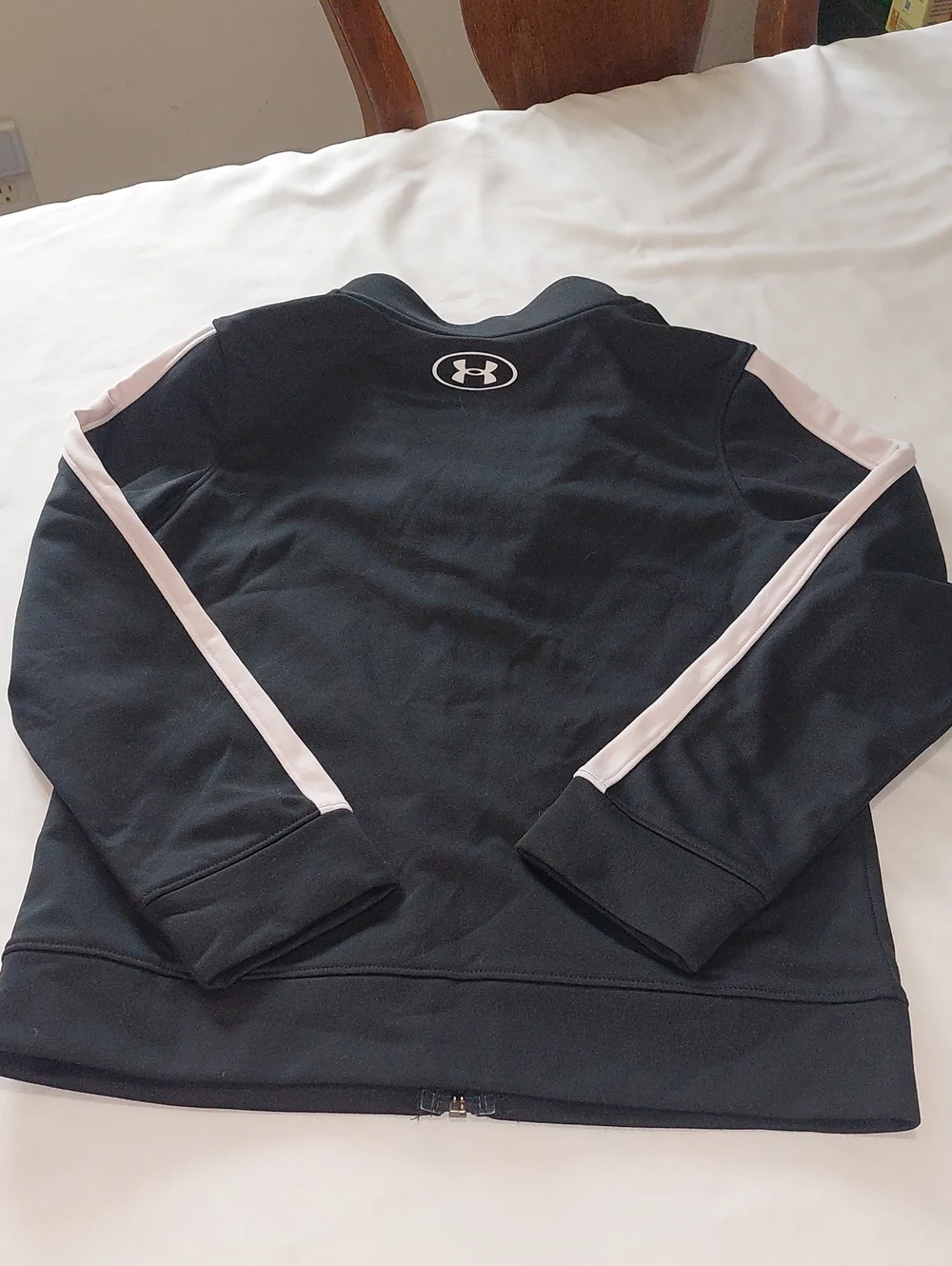 Under Armour Black Jacket with Pale Pink Sleeve Stripes - Kids